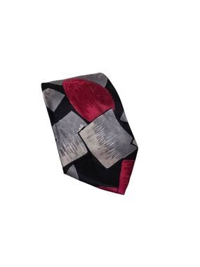 Serica For Kosins Clothes Abstract Design Gray Black Red Silk Tie XL